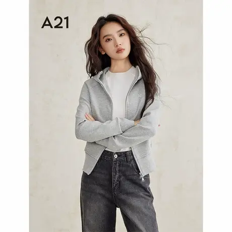 A21女装连帽开衫卫衣外套2024秋冬新款小个子拉链设计感修身上衣商品大图