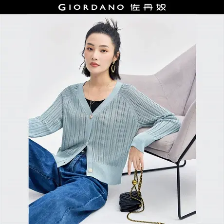 佐丹奴针织衫女装镂空V领插肩袖毛织开襟针织衫 18354211商品大图