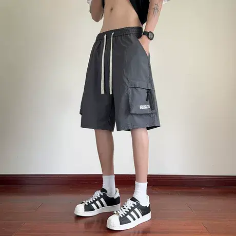 短裤男夏季2025新款工装潮牌速干冰丝裤港风运动休闲直筒五分裤子图片