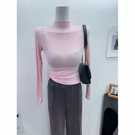 百搭基础款~气质显身材半高领长袖T恤女修身弹力内搭打底衫上衣秋图片