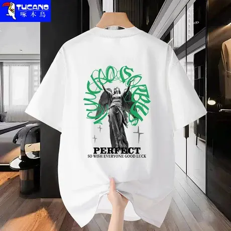 啄木鸟轻奢美式潮牌重磅衣服男短袖t恤夏季纯棉休闲打底半袖上衣图片