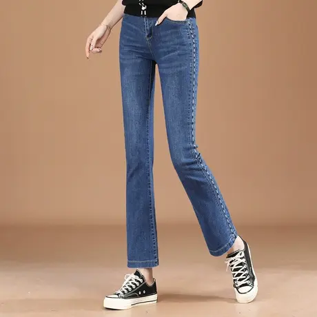 韩潮袭人高腰刺绣微喇叭牛仔裤女春新款设计感小众显瘦马蹄裤子商品大图