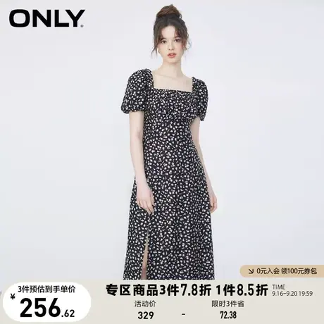 ONLY奥莱2023夏季新款法式气质方领泡泡袖中长款连衣裙图片