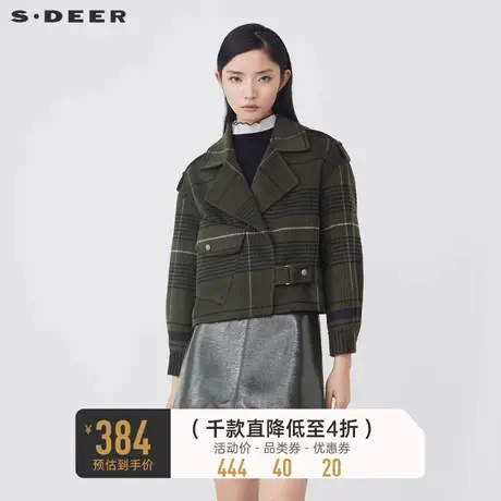 sdeer圣迪奥冬装翻领撞色格纹口袋毛呢短款外套S21462207⚡商品大图