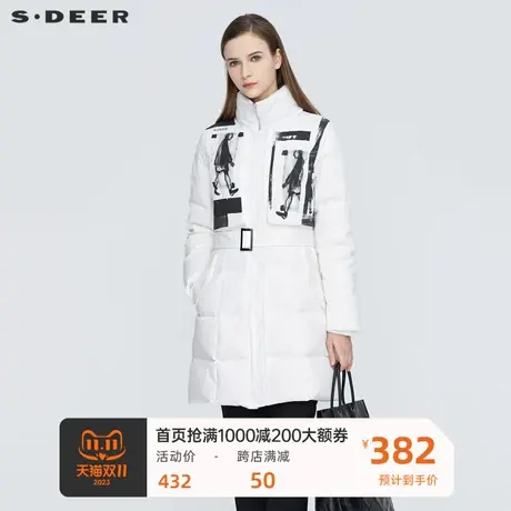 sdeer圣迪奥女装个性立领涂鸦印花收腰装长款羽绒服S20482490📩商品大图