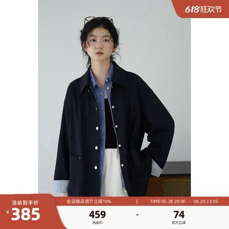 嘉茱莉2025春季新款小个子中长款风衣女知识分子翻领外套高级感商品大图