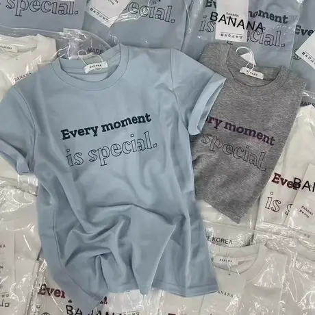 韩国东大门2025夏季新款时尚简约圆领宽松百搭字母印花短袖T恤女图片