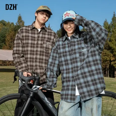 情侣装格子衬衫男美式复古休闲长袖衬衣春季2025新款男士开衫外搭商品大图