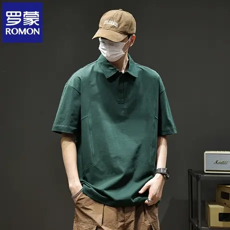 罗蒙潮流美式纯棉男装短袖polo衫高级感夏季翻领重磅百搭T恤潮N1Z图片