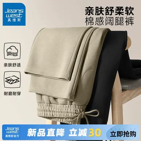 GV真维斯卡其色运动裤男秋季初中生潮流长裤重磅垂感男士直筒裤C图片