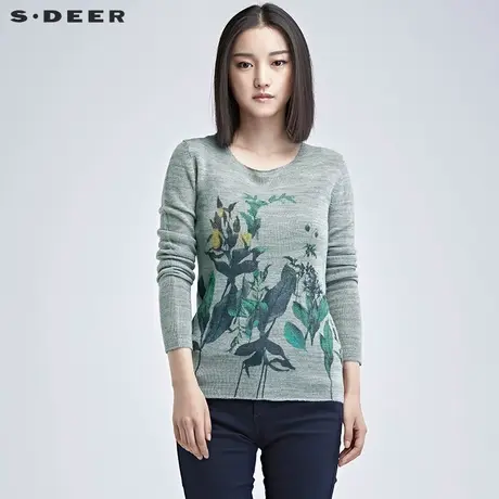 sdeer圣迪奥2018冬装细腻笔触勾勒草木印花针织衫S16483554图片