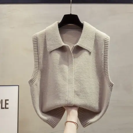拉链翻领针织马甲背心女2025春秋新款宽松外穿马夹叠穿毛衣坎肩潮图片