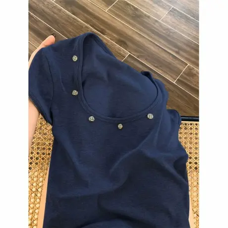 小个子短款正肩T恤短袖女早春夏装修身韩版打底衫设计感小众上衣图片