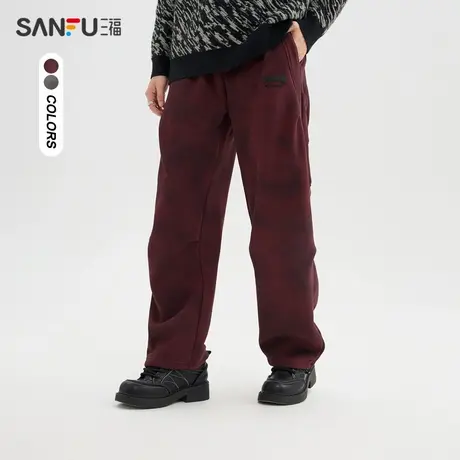 三福2024冬季男士脏染针织休闲裤 橡筋腰宽松直筒裤子493968商品大图