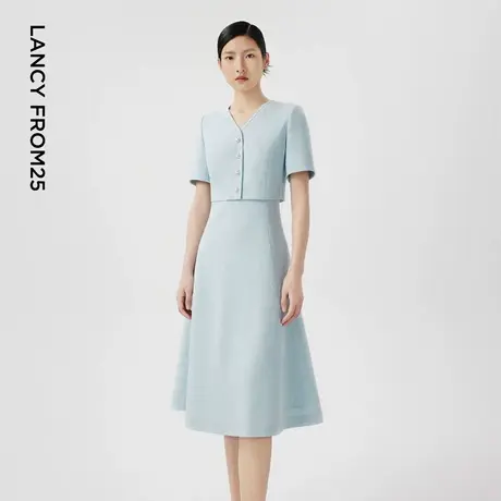 LANCY/朗姿2024夏季新款气质减龄高端连衣裙女短袖收腰假两件裙子商品大图