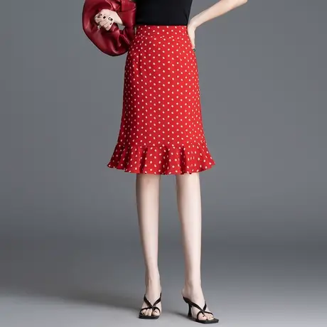 小碎花荷叶边包臀裙女夏季2025新款高腰显瘦洋气半身裙韩版中裙子商品大图