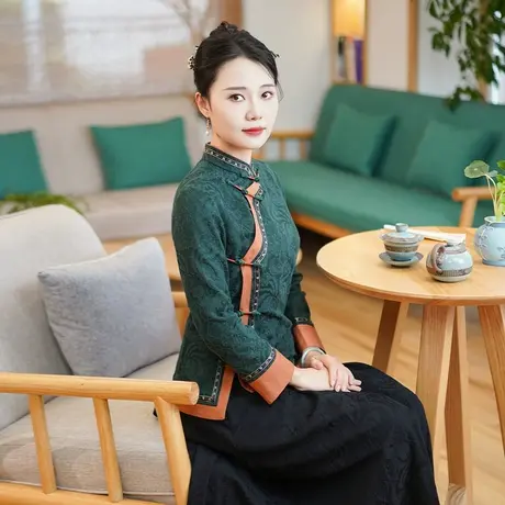 筠雅秋季新款中式盘扣上衣收腰显瘦减龄唐装新中式国风女装24J280图片