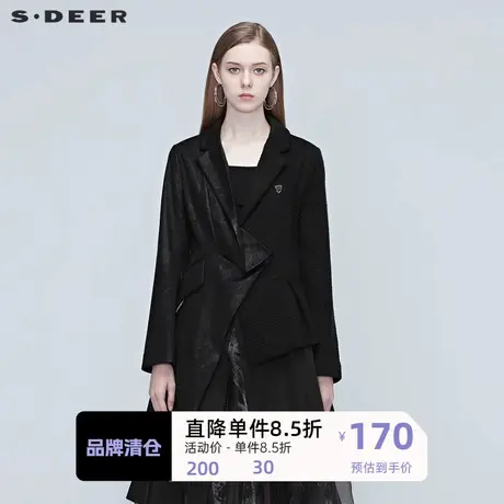 sdeer圣迪奥女装春秋款上衣个性不规则拼接黑色短外套S20382201🐥商品大图