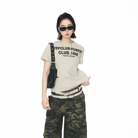 2025夏季新款正肩短袖T恤女潮牌辣妹街头风短款印花潮流半袖上衣图片