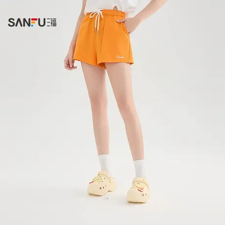 三福短裤2025夏季休闲英文刺绣多巴胺宽松A字裤子女装503852商品大图