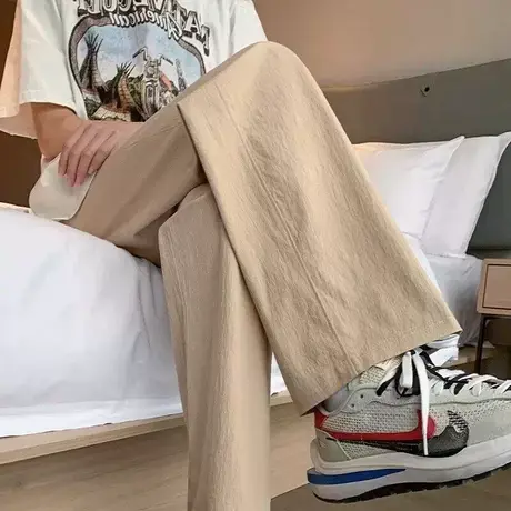 棉麻裤子男夏季薄款透气休闲裤宽松百搭新款亚麻直筒裤垂感阔腿裤商品大图