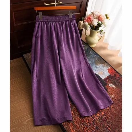拉夏贝尔紫色醋酸九分阔腿裤女2025新款夏季薄款凉凉裤缎面直筒裤商品大图
