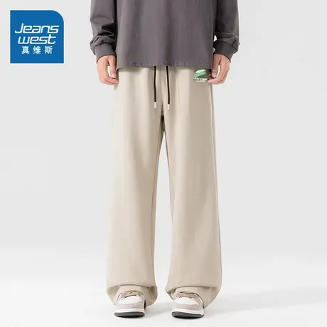 JR真维斯男女同款2025秋季新款 320g棉珠地休闲运动百搭阔腿卫裤图片