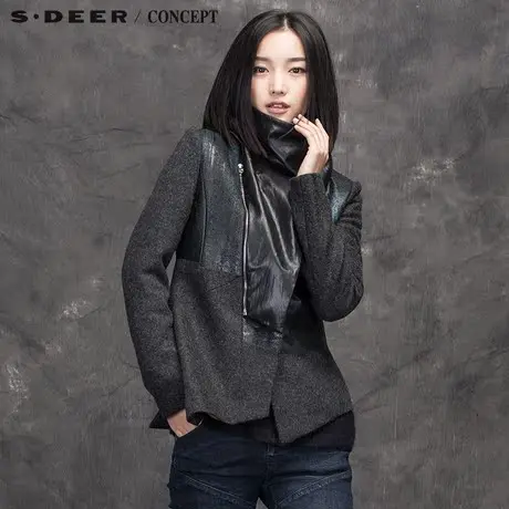 sdeer圣迪奥女装设计感斜襟迷离靛蓝图层外套S15482236图片