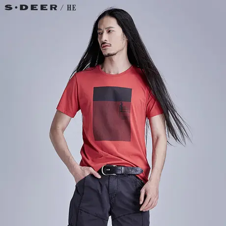 S.Deer/He【惠】 圣迪奥趣味印花纯棉男士短袖T恤H15270155图片
