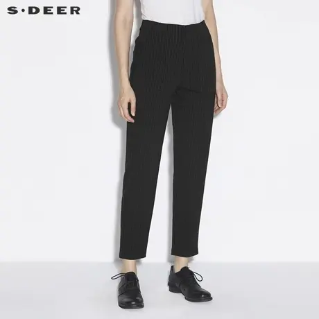 sdeer圣迪奥女装春秋装时尚插袋撞色条纹萝卜裤九分裤S21380818图片
