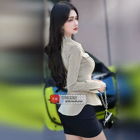 VJE春季女装职业范女士条纹衬衫新款气质修身穿搭通勤上衣图片