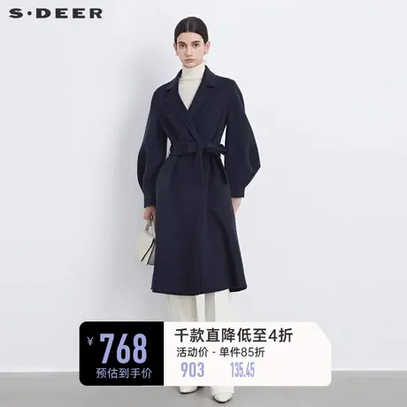 sdeer圣迪奥女装赫本风西装领收腰泡泡袖大衣S233Z2506🚷商品大图