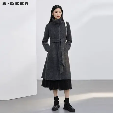 【直播间专属】sdeer圣迪奥立领收腰仿羊羔绒长款大衣S223Z1856图片