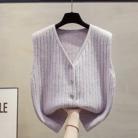 开衫v领针织马甲背心女2025春秋新款宽松外穿马夹叠穿毛衣坎肩潮商品大图