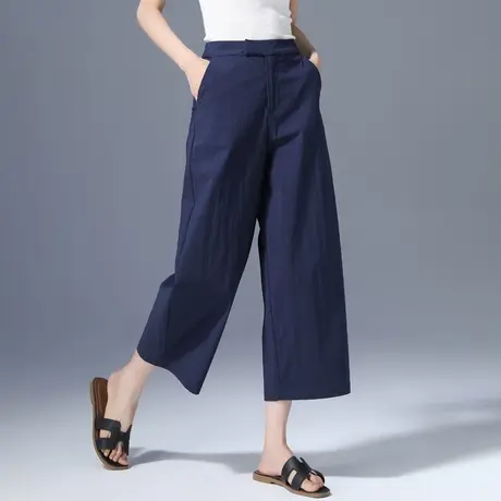 藏青色冰丝阔腿裤女2025新款八分裤子夏薄款宽松休闲直筒裤九分裤商品大图