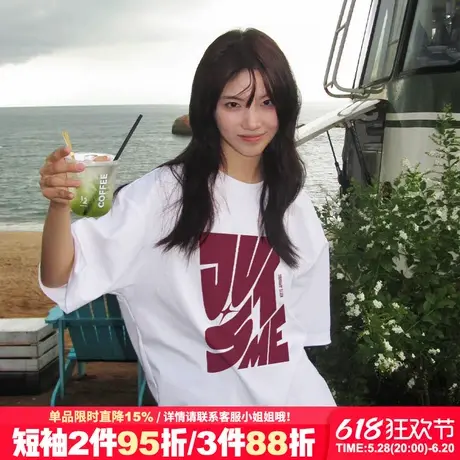 美式复古风设计感字母印花白色短袖t恤女下衣失踪宽松半袖上衣潮商品大图