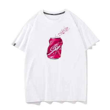 可乐易拉罐短袖t恤男纯棉纯棉夏季重磅休闲打底衫半袖情侣装衣服商品大图