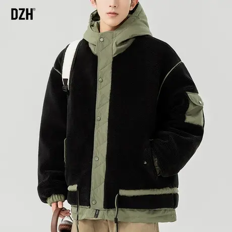 男士黑色羊羔绒棉服男冬季撞色工装棉衣冬装上衣外套2025新款棉袄图片