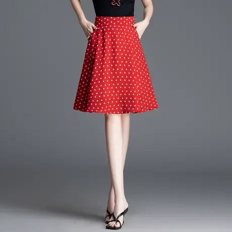 红色碎花半身裙女2025新款高腰显瘦a字裙遮胯洋气中裙百搭伞裙子商品大图