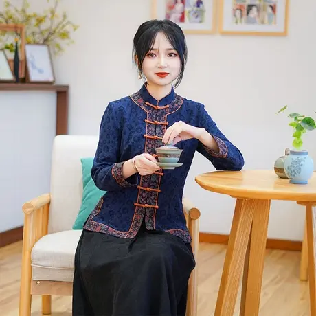 筠雅春季新款唐装中国风女装年轻款收腰显瘦新中式盘扣上衣24J311图片