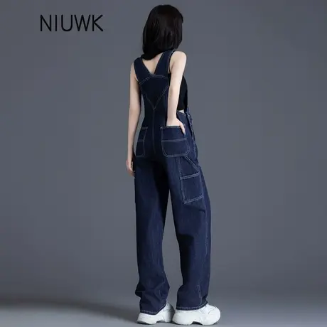 牛仔背带裤女2025新款春秋季小个子美式工装大口袋宽松直筒阔腿裤商品大图