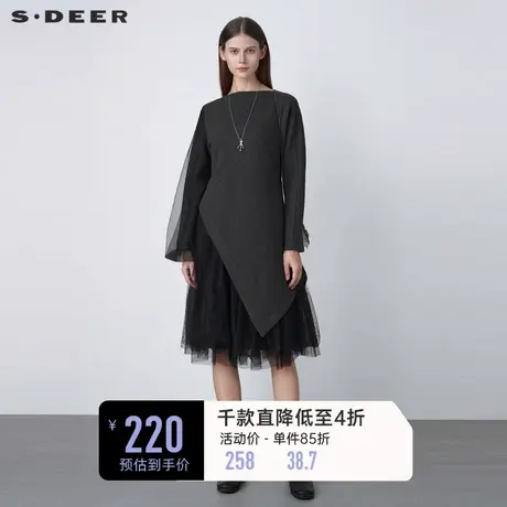 sdeer圣迪奥女春装圆领波点网纱拼接两件套连衣裙S221Z1279📐商品大图