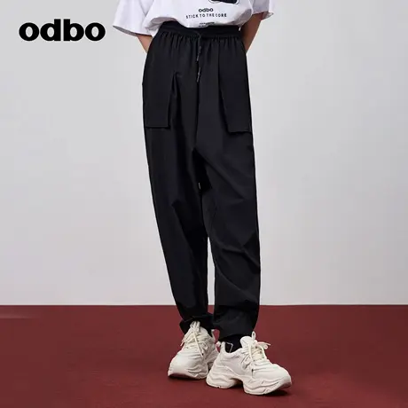 odbo/欧迪比欧工装风大口袋黑色休闲裤女夏季新款宽松显瘦运动裤图片