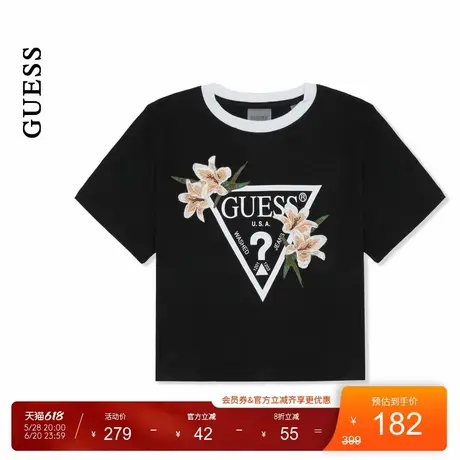 GUESS女士时尚针织刺绣百合logo短袖T恤-V4GI02K46D1图片