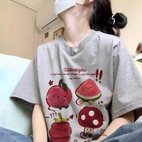 oversize大码纯棉夏季t恤女ins潮设计感小众别致短袖情侣体恤上衣商品大图