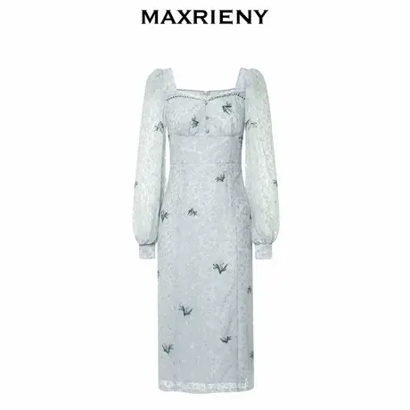 【奥莱】MAXRIENY复古提花连衣裙薄荷曼波风穿搭商品大图