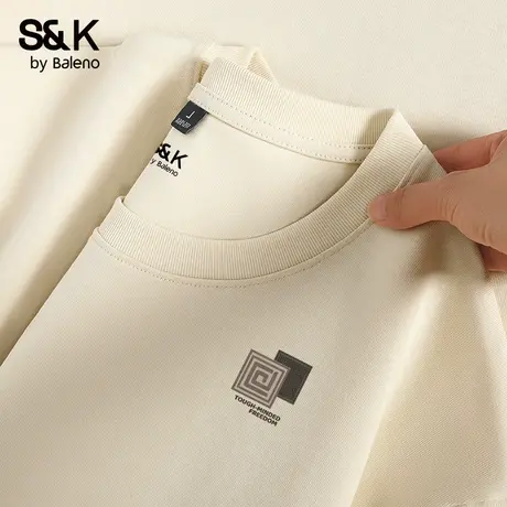班尼路S&K美式重磅纯棉长袖T恤男2025秋季新款圆领印花打底衫男士商品大图