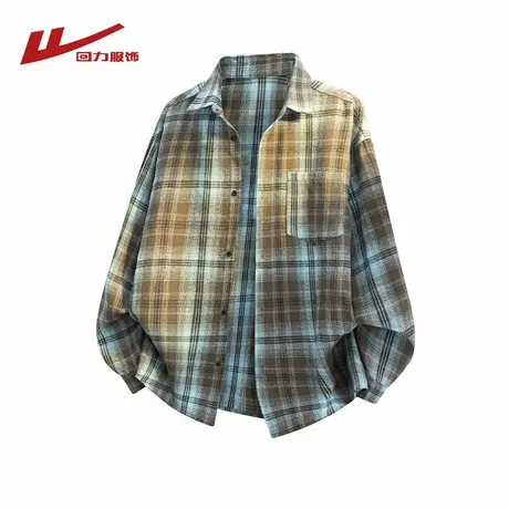 回力复古格纹长袖衬衫男士春秋季2025新款宽松休闲青少年衬衣外套商品大图