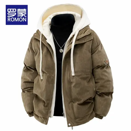 罗蒙男士棉衣冬款2025新款假两件连帽加厚保暖休闲潮牌冬装外套男图片