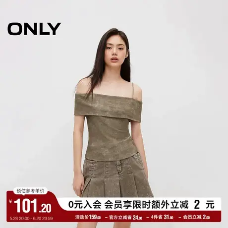 ONLY奥莱夏季时尚设计感露肩荷叶边弹力螺纹T恤女图片